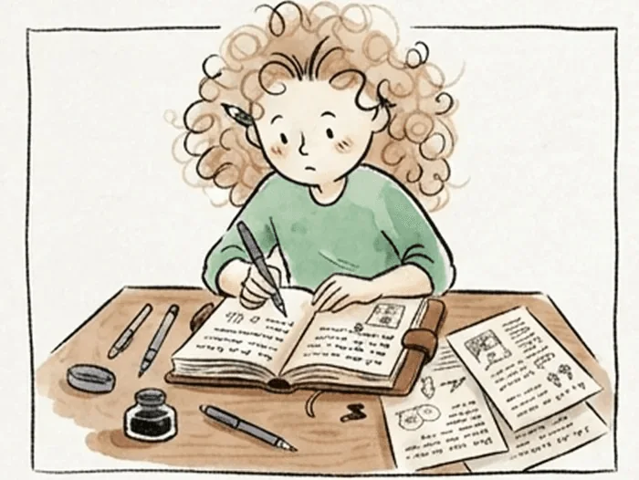 Watercolour girl writing in a journal
