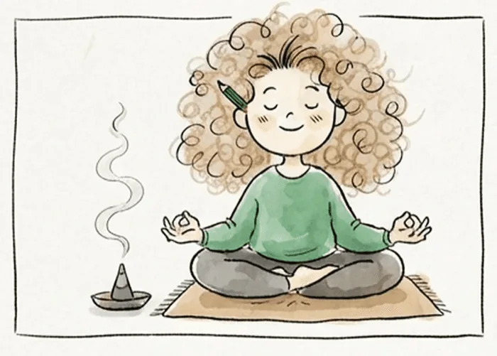 Watercolour girl meditating with incense